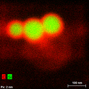 硅纳米粒子加碳红色和绿色硅