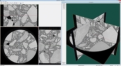 三次垂直虚拟切片通过混凝土样本