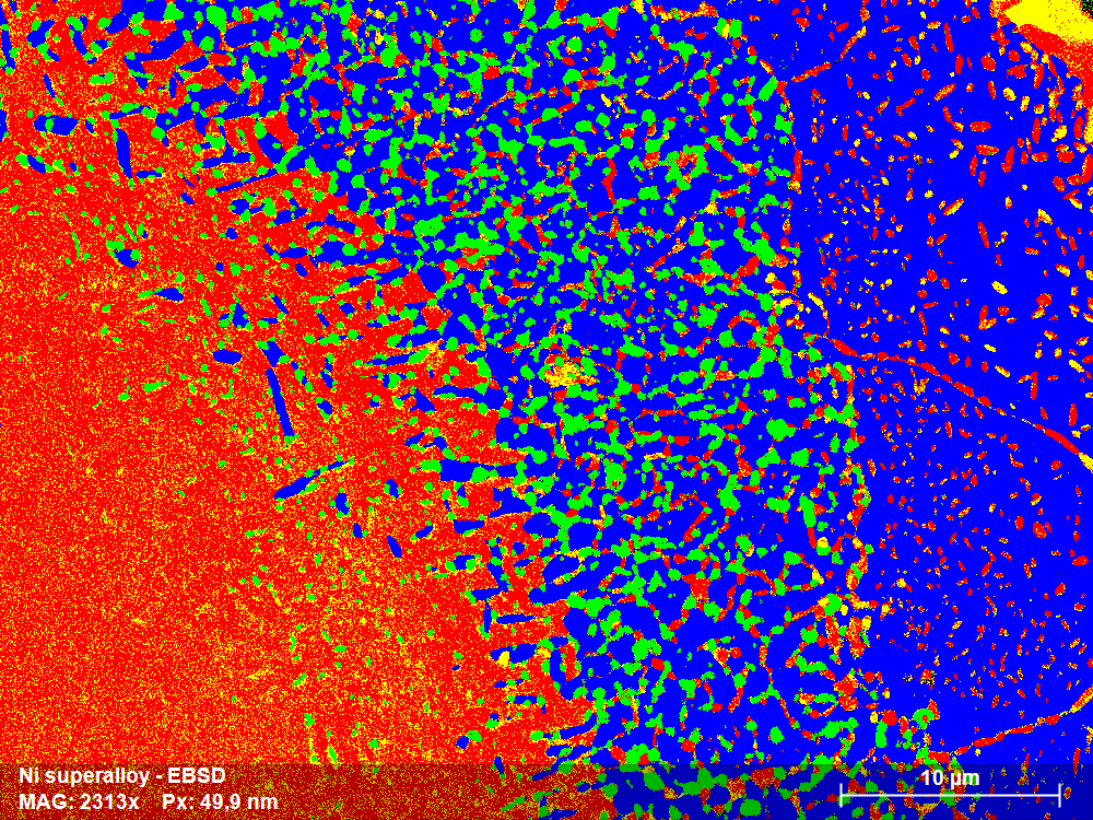 Figura2:Mapa de fase EBSD罪文摘Todas fas se idificaronutilizando组合EDSEBSDase de matriz de nequel se miestraenrojo,Nialenazul,TaNiCamarillo yNiWenverdeLata de aciertoses del97%Lases de Carburo ynquel不支持ser distuidas fácilmentepor EBSDsd sólo porquePorlotanto,equireasenciaEDSdurantela索引EBSDedos que EDSs midiqioneconde laindación EBSD, lostos se puedencoregirs
